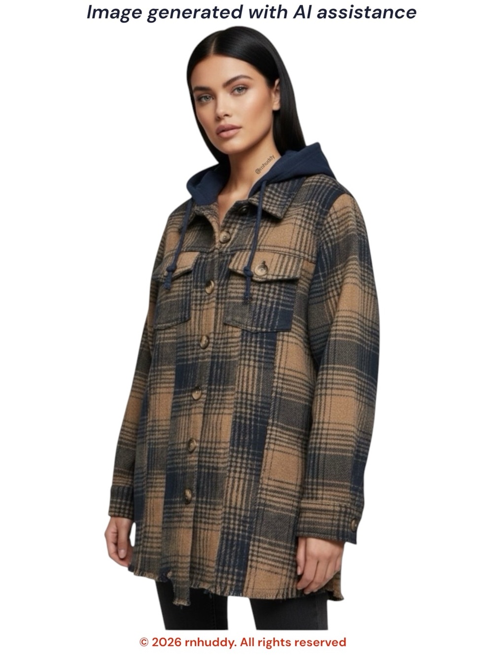 NWT Mystree S navy plaid hooded shacket